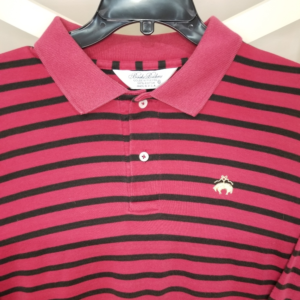 Brooks Brothers Stripe Red Black Polo Shirt XL